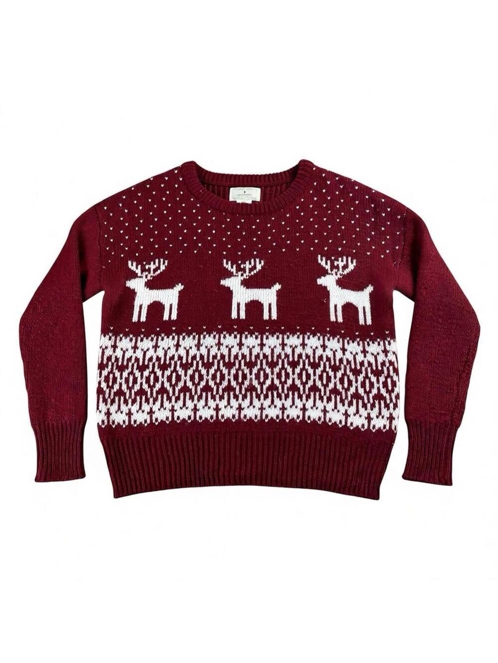 Ruby Moon Reindeer Christmas Sweater Maroon Tight Knit Women's Small Warm Cozy